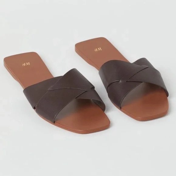 H&M Shoes - H&M Brown Sandals Crossover Faux Leather Flats Size US 10 EU 42 New Casual